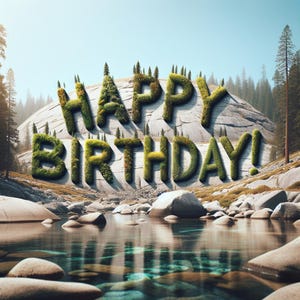 Woodland Happy Birthday Print: Forest River Landscape (Digital Download