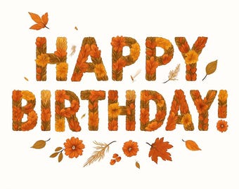 Happy Birthday Fall Floral Digital Download Printable Signage Banner Ecard Email Autumn Party Decor