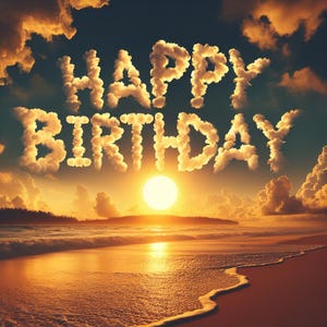 Joyeux anniversaire coucher de soleil plage nuages ciel téléchargeable, téléchargement numérique, art numérique, impression téléchargeable à la maison haute résolution