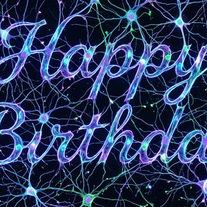 Tarjeta de cumpleaños con vídeo de redes neuronales / Tarjeta electrónica con tipografía de biología brillante / Juego de tarjetas de cumpleaños científicas (descarga digital)