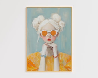 Trendy Girl Sunglasses Pop Art Print, Youth Decor (Digital Download)