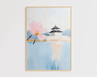 桜の反射 - 穏やかな日本の寺院と花の芸術 - | デジタルダウンロード