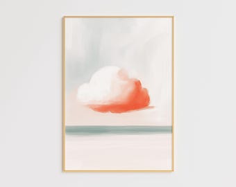 Impresión artística de nubes anaranjadas: arte mural minimalista moderno, pintura de paisaje de ensueño, decoración abstracta de cielo y mar, obra de arte contemporánea de nubes