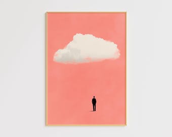 Surreal Minimalist Cloud Art Print - Abstract Man Under Cloud Wall Art - Modern Digital Download for Home Decor