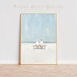 Gelassenheit am Strand - Minimalistischer Kunstdruck für ruhige und friedliche Wanddekoration in Küstenfarben