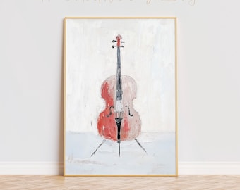 Stampa artistica minimalista di violoncello, dipinto di strumento musicale, arte moderna da parete con musica, elegante decorazione per strumento a corda, poster di violoncello, opera d'arte musicale