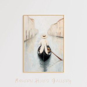 Gondel in Venedig Kunstdruck - Kanal Malerei - Minimalistische Reise-inspirierte Wandkunst Elegantes italienisches Dekor Serene Waterway Poster Modernes Kunstwerk