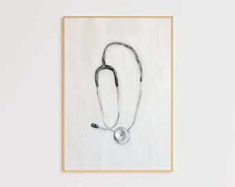 Minimalist Stethoscope Art Print – Medical Wall Decor – Doctor’s Office Gift – Modern Healthcare Artwork – Nurse Appreciation Poster Print