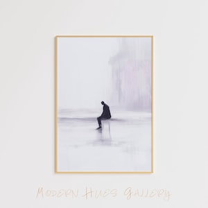 Minimalistischer Lonely Man Kunstdruck – Wandposter – Modernes Kunstwerk – Schwarz und weiße Leinwand – Gelassene Stimmung – Zeitgenössische Malerei