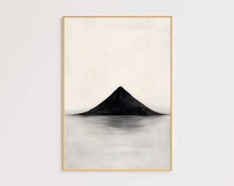 Minimalist Black Mountain Art Print - Abstract Monochrome Wall Decor - Modern Geometric Landscape - Zen Reflection Poster