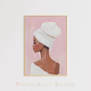 Elegante weibliche Silhouette Kunstdruck – Minimalistisches Spa-inspiriertes Poster – Rosa und weiße Wanddekoration – Modernes digitales Kunstwerk