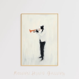 Modern Jazz Trumpet Art – Minimalist Musician Wall Art – Abstract Trumpet Painting – Musical Figure Print – Contemporary Jazz Decor Poster