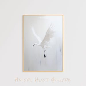 Weißer Kranich - Minimalistische Vogelmalerei Abstrakter eleganter Druck - Moderne Naturkunst - Gelassener weißer Vogel Dekor Poster Leinwand