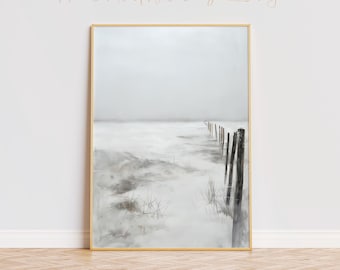 Winter Fence Art Print, Serene Snowy Landscape, Digital Download, Minimalist Winter Decor, Peaceful Wall Art, Tranquil Nature Scene