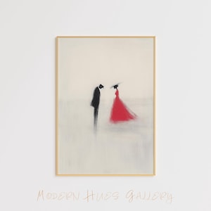 Paar Kunstdruck - Minimalistisches Gemälde Rotes Kleid und Schwarzer Anzug - Romantische Moderne Wand Kunst Liebe Poster Ideen Dekor Abstraktes Kunstwerk