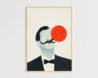 Impression d'art surréaliste homme cigare soleil - décoration d'intérieur lunatique (téléchargement numérique)