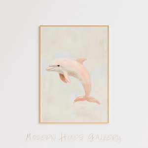 Minimalistische Delfin Kunst – Abstrakter Delfin Gemälde – Küstentiere Wanddekoration – Weiche Pastell Ozean Kunst – Moderner Delfin Druck – Strand Geschenk
