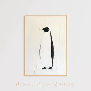 Minimalist Penguin Art, Black and White Animal Print, Arctic Wildlife Illustration, Modern Nature Wall Decor, Monochrome Penguin Poster