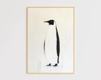 Minimalist Penguin Art, Black and White Animal Print, Arctic Wildlife Illustration, Modern Nature Wall Decor, Monochrome Penguin Poster