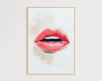 Red Lips Abstract Art – Minimalist Modern Wall Art, Bold Lip Print, Contemporary Decor, Digital Download, Fine Art, Pop Art for Home