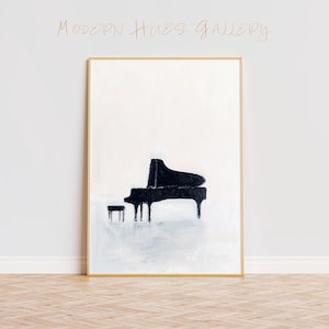 Impresión artística minimalista de piano de cola, instrumento musical abstracto, pintura moderna, arte de pared para sala de música, decoración elegante de piano, póster en blanco y negro