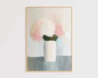 Minimalist Floral Vase Art Print – Pastel Botanical Wall Decor (Digital Download)