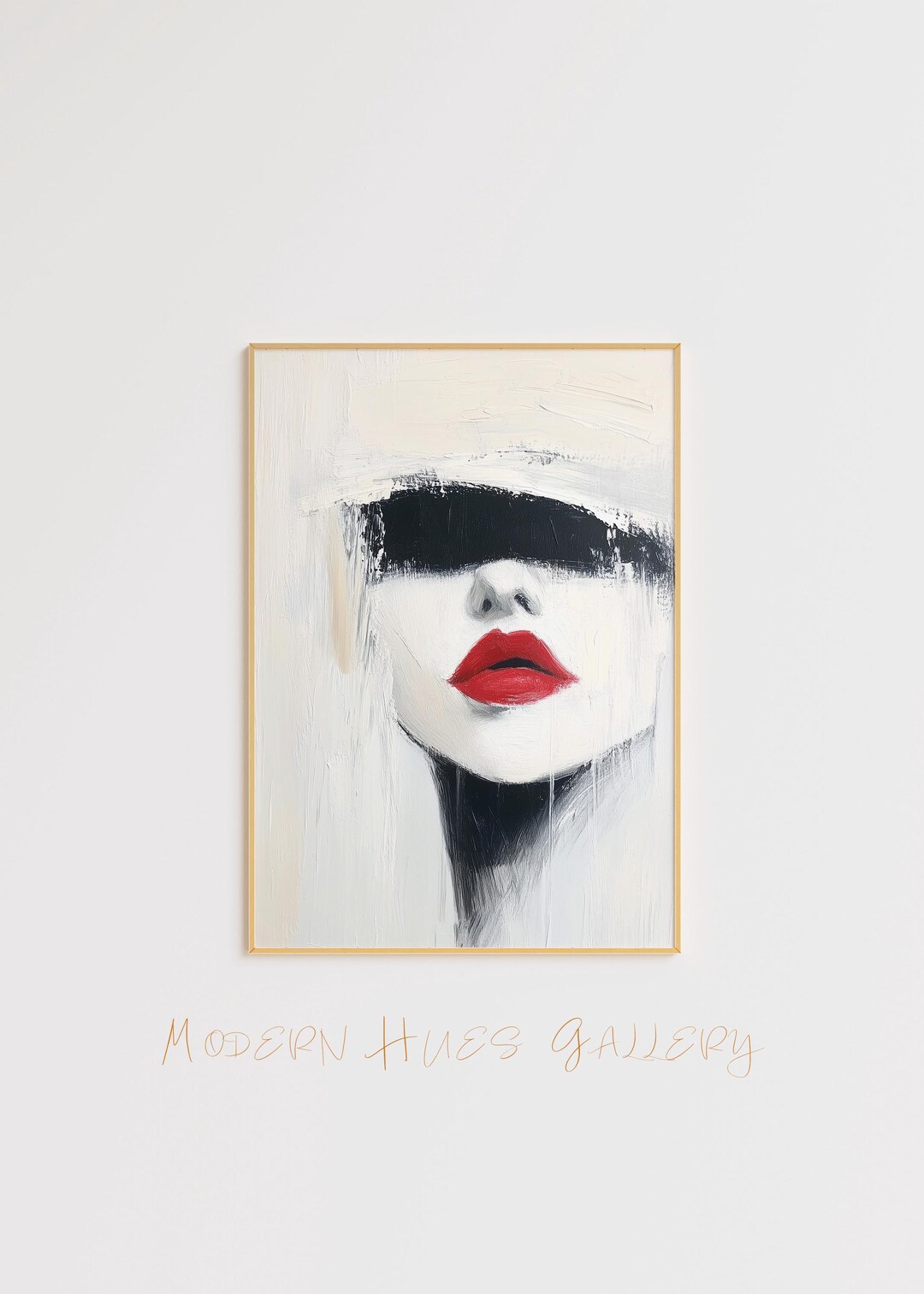 Abstract Red Lips Art Print – Modern Black and White Portrait ...