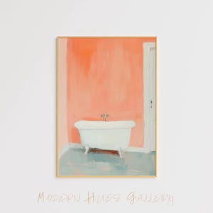 Moderne minimalistische badkamerkunst - Retro badkuipschildering - trendy decors - eigentijds kunstwerk - badposter - badkamerolieverfschilderij
