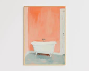Nowoczesna minimalistyczna sztuka łazienkowa – retro malarstwo wannowe – modne dekoracje – współczesne dzieła sztuki – plakat z wanną – obraz olejny do łazienki