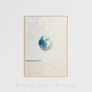 Lámina artística minimalista de la Tierra – Pintura abstracta del globo terráqueo – Arte mural del planeta Tierra – Decoración ambiental moderna – Póster inspirado en el Día de la Tierra