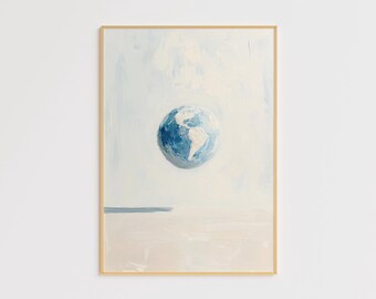 Impresión de arte minimalista de la Tierra – Pintura abstracta del globo terráqueo – Arte mural del planeta Tierra – Decoración ambiental moderna – Póster inspirado en el Día de la Tierra