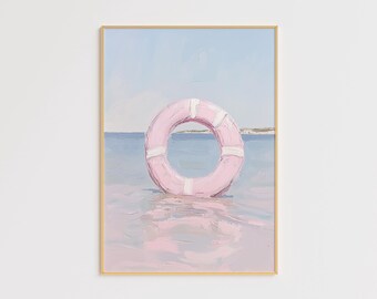 Pink Lifebuoy Coastal Print – Minimalist Nautical Wall Art (Digital Download)