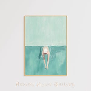 Minimalist Swimmer Art Print - Modern Swimming Pool Artwork - Water Sport Decor for Home & Office - Digital Download