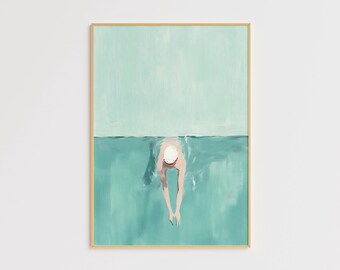 Lámina artística de nadador minimalista: decoración moderna para piscinas (descarga digital)