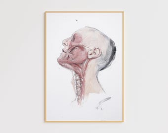 Anatomical Face Study Art Print – Realistic Human Muscles Drawing – Medical Wall Art – Anatomy Inspired Art – Modern Science Decor