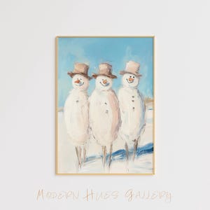 Snowman Art Print – Winter Wall Decor – Christmas Snowman Painting – Cozy Holiday Art – Festive Snowman Trio Poster Christmas Painting Print