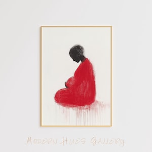 Silueta de madre e hijo: decoración de pared emocional, decoración de pared conceptual emocional, pintura al óleo minimalista, póster de bellas artes modernas