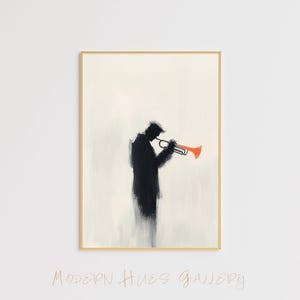 Modern Jazz Trumpet Art – Silhouette Musician Print – Minimalist Jazz Wall Decor – Contemporary Trumpet Artwork