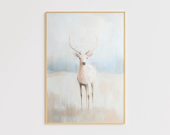 Minimalistischer Hirsch Druck - Gelassene Tier-Landschaft, moderne Wandkunst (Digitaler Download)