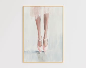 Ballerina Wall Art – Ballet Shoes Painting – Elegant Dancer Decor – Pink Ballet Artwork – Minimalist Ballet Poster Ballerina Decor - Poster