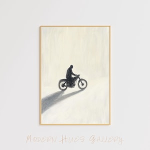 Minimalist Motorcycle Wall Art – Abstract Rider Shadow Print – Modern Biker Decor – Black and White Motorbike Art - Motorcycle Home Decor