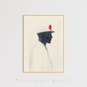 Minimalist Police Silhouette Art – Modern Abstract Officer Print – Black and White Wall Decor – Red Accent Painting