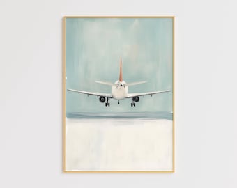 Lámina de avión: pintura minimalista de aviación, arte mural de viajes moderno, ideas de decoración de cielo y vuelo, póster de avión, regalo de piloto, obra de arte.