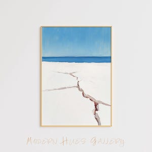 Minimalistische rissige Eislandschaft Kunstdruck – Abstrakte Naturmalerei – Moderne arktische Wandkunst – Gelassenes Winterdekor