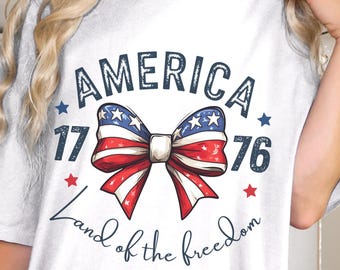 愛国的な独立記念日のリボンTシャツ：アメリカ1776 - 快適なカラーコットン