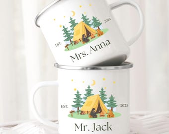 Personalized Mr. & Mrs. Enamel Camping Mug: 12oz Couple's Gift