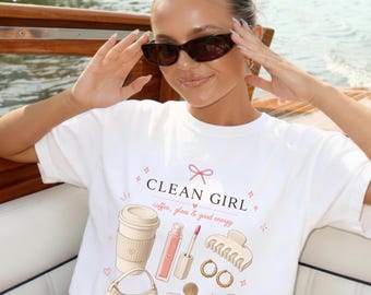 Clean Girl Aesthetic Shirt Coffee Gloss Good Energy Tee Minimalist Beauty Lover Gift Trendy Coquette Fashion Comfort Colors