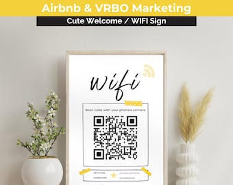 Wifi Welcome Sign |  Airbnb VRBO WiFi Welcome Sign Template | Guest Arrival Airbnb | Editable WiFi Sign | QR Cde WIFI Sign, Digital Download