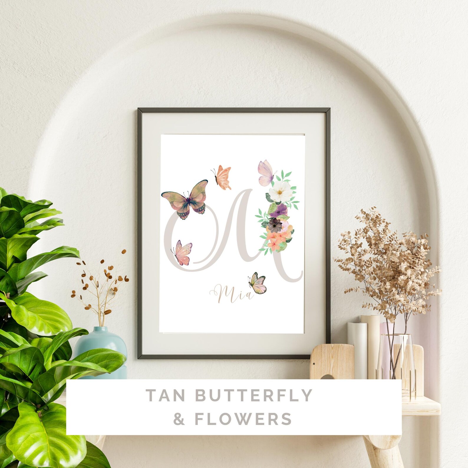 Personalized Floral Butterfly Initial Print | Custom Name Nursery Wall ...