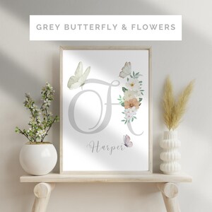 Personalized Floral Butterfly Initial Print | Custom Name Nursery Wall ...